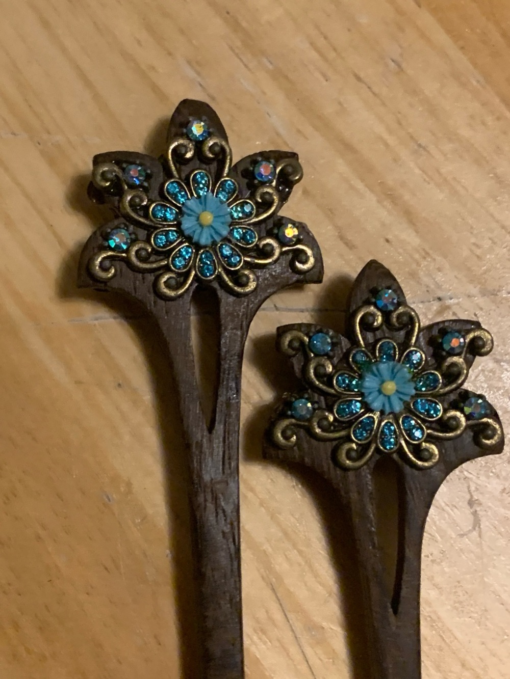 Vintage Style Wooden Hair Stick Pair
